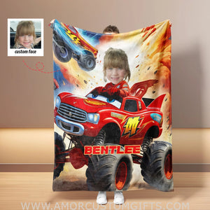 Blankets Personalized Racing Car 3 Racing Christmas Blanket | Custom Face & Name Christmas Girl Blanket
