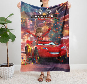 Blankets Personalized Racing Car Racing Christmas Blanket | Custom Face & Name Christmas Car Blanket