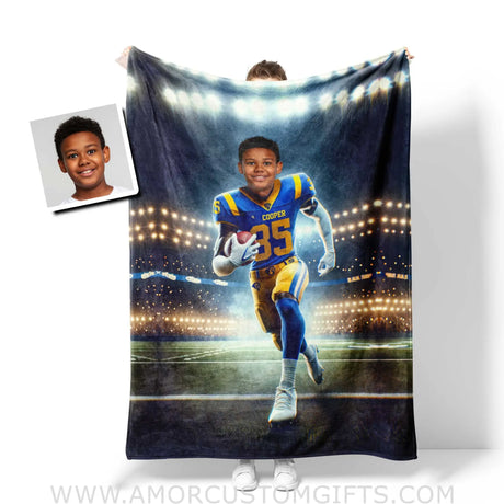 Blankets Personalized Rams Football Boy Photo Blanket | Custom Name & Face Boy Blanket