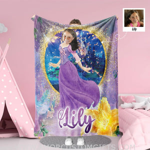 Blankets Personalized Rapunzel Princess Blanket | Customized Photo Blanket With Face Princess Rapunzel Tangled Blanket