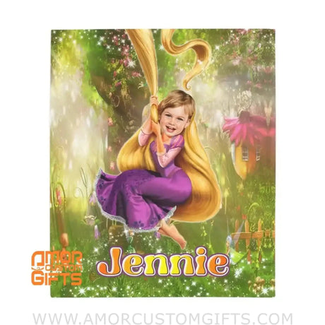 Blankets Personalized Rapunzel Princess In Blink Forest Blanket | Customized Photo Blanket With Face Princess Rapunzel Tangled Blanket