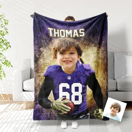 Blankets Personalized Ravens Football Boy Blanket | Custom Football Boys Blanket
