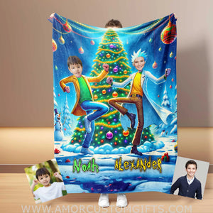 Blankets Personalized Rick Morty Xmas 1 Photo Blanket | Custom Face & Name Boy Photo Blanket