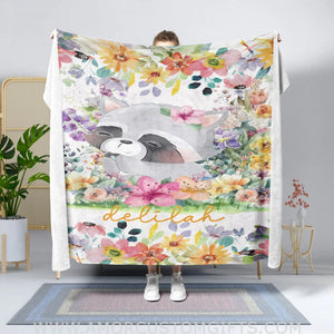 Blankets Personalized Roccoon Flower Blanket | Custom Name Blanket For Baby Girl