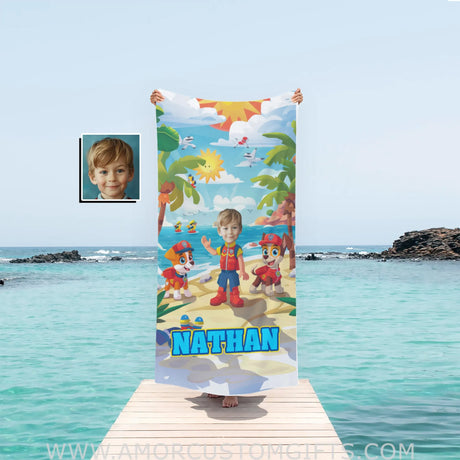 Personalized Ryder Paw Patrol Stand On Beach Photo Towel Towels