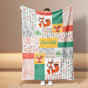 Blankets Personalized Safari Orange Fox Blanket | Custom Name Blanket For Baby Boys Girls