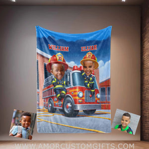 Blankets Personalized Sam Truck Fireman 2 Boy Blanket | Custom Face & Name Vehicle Boy Blanket