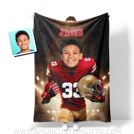 Blankets Personalized San Francisco Football Boy 49 ers Photo Blanket | Custom Name & Face Boy Blanket