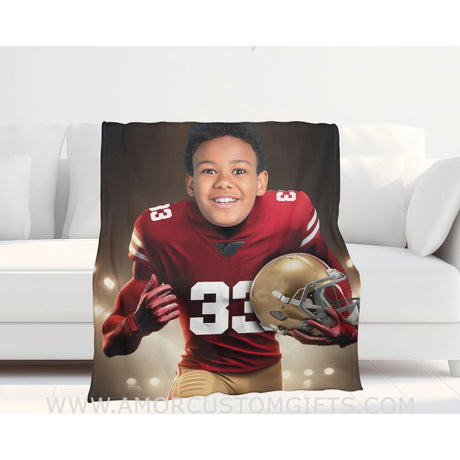 Blankets Personalized San Francisco Football Boy 49 ers Photo Blanket | Custom Name & Face Boy Blanket