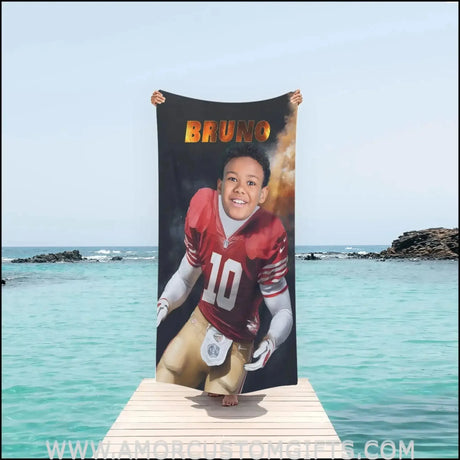 Towels Personalized San Francisco Football Boy Beach Towel | Customized Football Theme Pool Towel