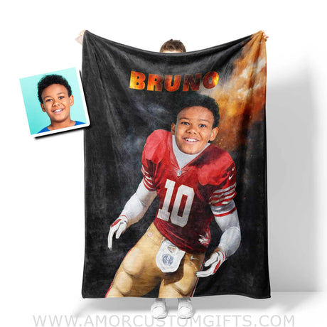 Blankets Personalized San Francisco Football Boy Photo Blanket | Custom Name & Face Boy Blanket