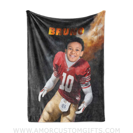 Blankets Personalized San Francisco Football Boy Photo Blanket | Custom Name & Face Boy Blanket