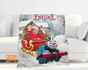 Blankets Personalized Santa's Little Engine Boy Blanket | Custom Face & Name Christmas Boys Blanket
