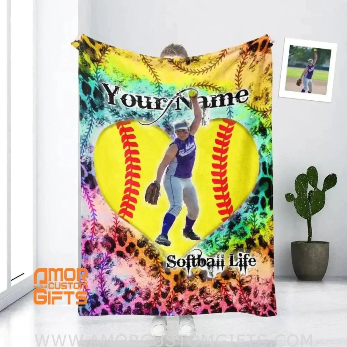 Blankets Personalized SC Softball Tie Dye Boy Blanket | Custom Photo & Name Boy Footballer Blanket,  Customized Blanket