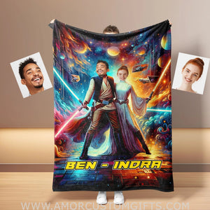 Blankets Personalized Sci-fi Saga Galaxy War Couple 3 Blanket | Custom Face & Name Couple Blanket