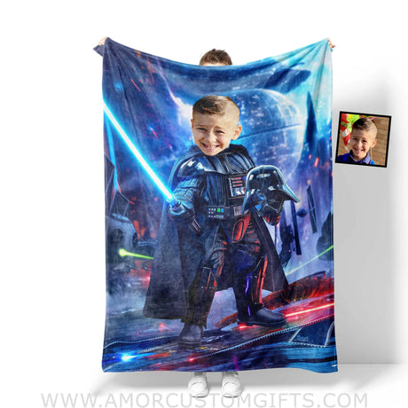 Blankets Personalized Scifi Saga Star Wars Vader Boy Photo Blanket | Custom Name & Face Boy Blanket