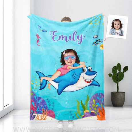 Blankets Personalized Shark Swimming Blanket | Custom Girl Shark Blanket