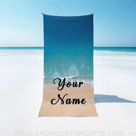 Personalized Signature Style Beach Towel - Plush Customized For Pool Summer Fun Blue Personalize