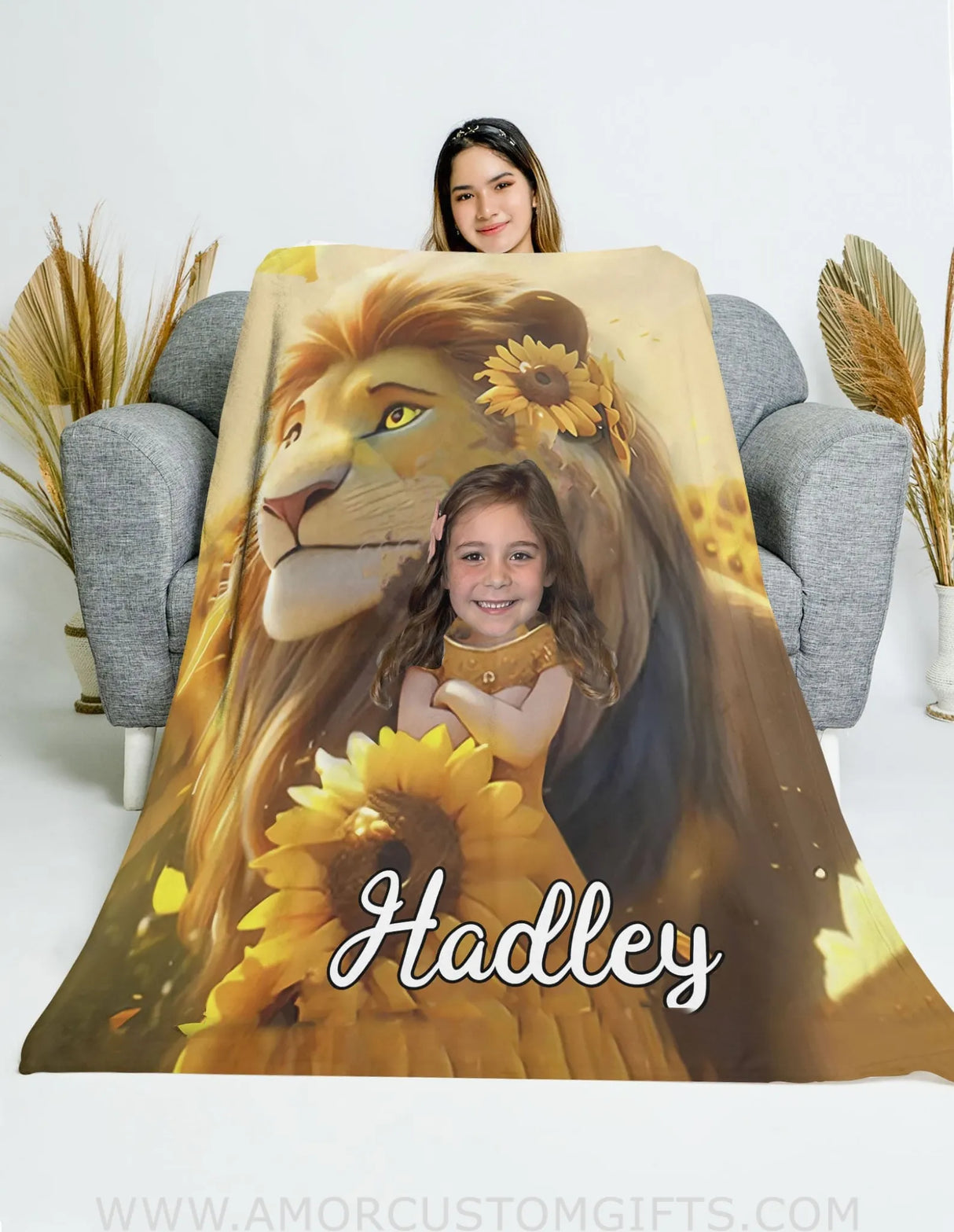 Blankets Personalized Simba Girl Blanket | Custom Name & Face Girl Blanket