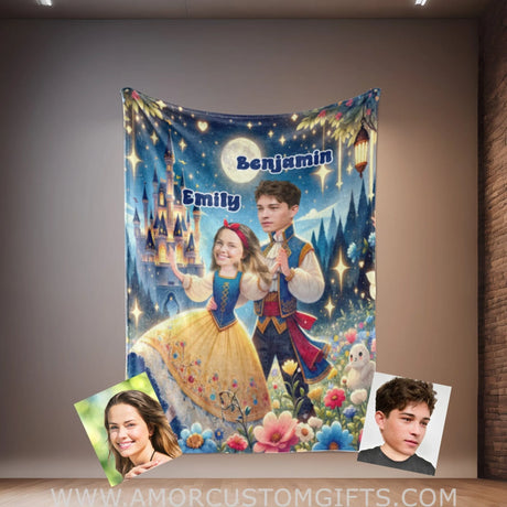 Blankets Personalized Snow White and Prince Florian 1 Blanket | Custom Face & Name Couple Blanket