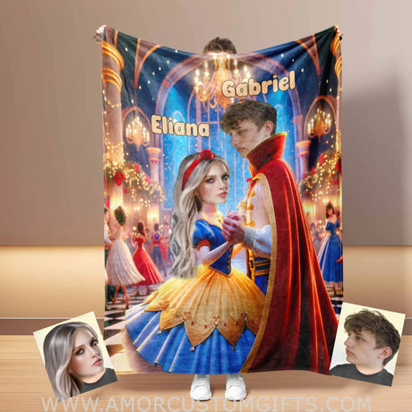 Blankets Personalized Snow White and Prince Florian 4 Blanket | Custom Face & Name Couple Blanket