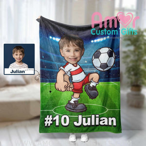 Blankets Personalized Soccer Boy Blanket , Boys Football Photo Blanket