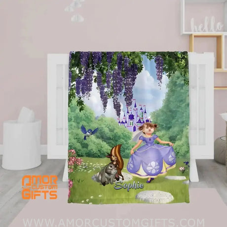 Blankets Personalized Sofia Princess In Purple Castle | Customized Photo Blanket With Face Princess Blanket
