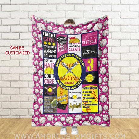 Blankets Personalized Softball Blanket For Girls | Custom Name Girls Softball Blanket,  Customized Blanket