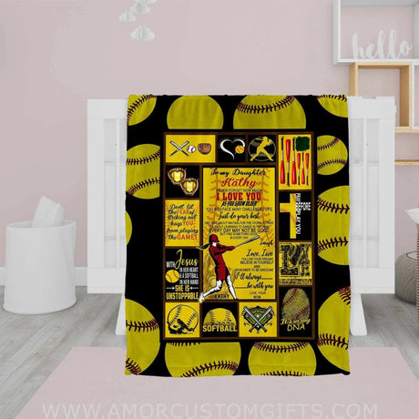 Blankets Personalized Softball Blanket For Girls | Custom Name Girls Softball Blanket,  Customized Blanket