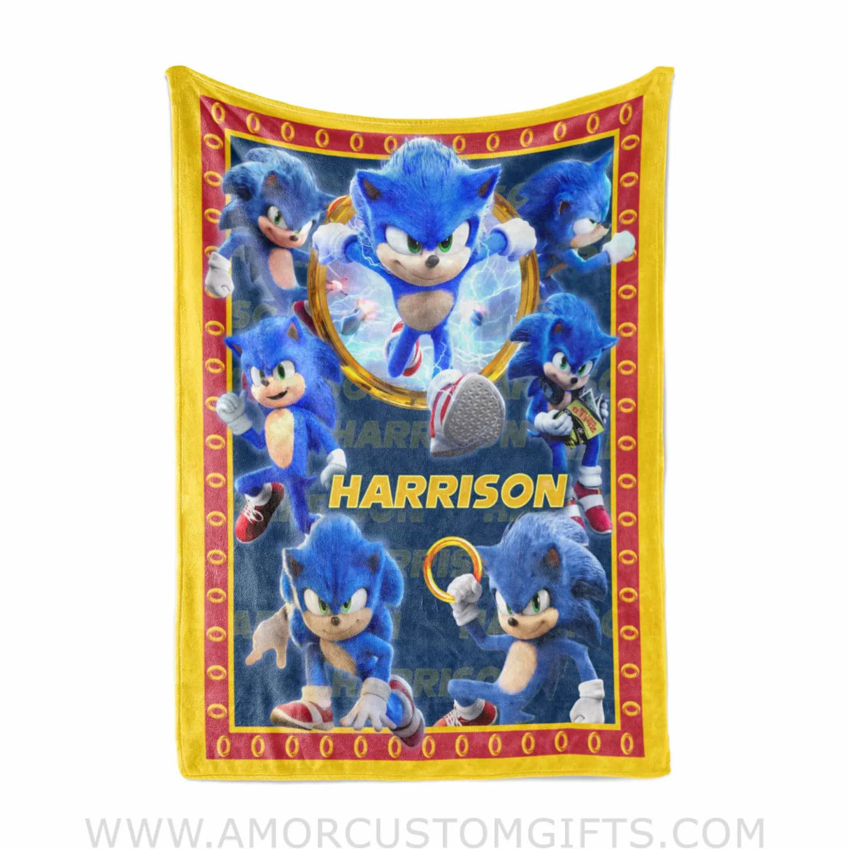 Blankets Personalized Sonic Blanket | Custom Name Fleece Blanket