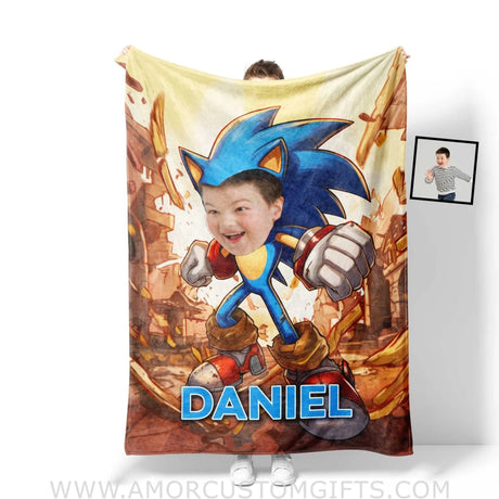 Blankets Personalized Sonic The Hedgehog Blanket | Custom Face & Name Boy Blanket