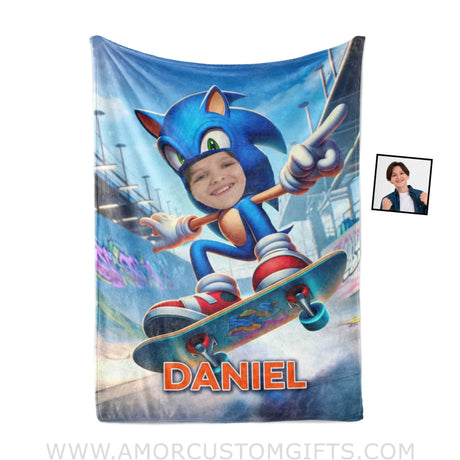 Blankets Personalized Sonic The Hedgehog Skating Blanket | Custom Name & Face Boy Blanket
