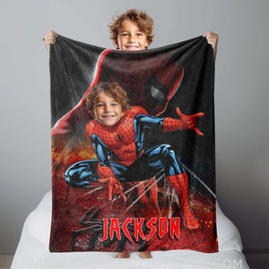 Blankets Personalized Spider Boy Photo Blanket | Custom Superhero Spidey Blanket