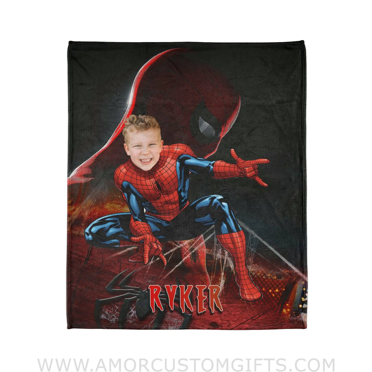 Blankets Personalized Spider Boy Photo Blanket | Custom Face & Name Superhero Spidey Blanket