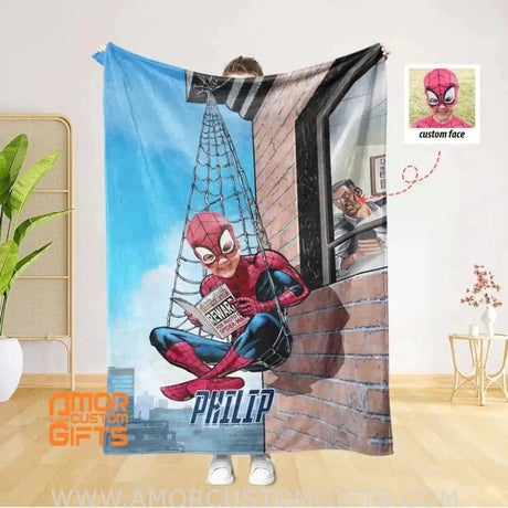 Blankets Personalized Spider Boy Reading Book Blanket | Custom Superhero Blanket For Baby Boys
