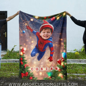 Blankets Personalized Spider Boy Xmas Blanket | Custom Spider Christmas Blanket