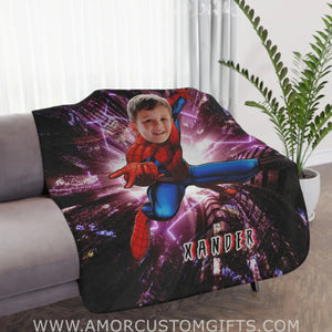 Blankets Personalized Spider Man In City Blanket | Custom Face & Name Spiderm