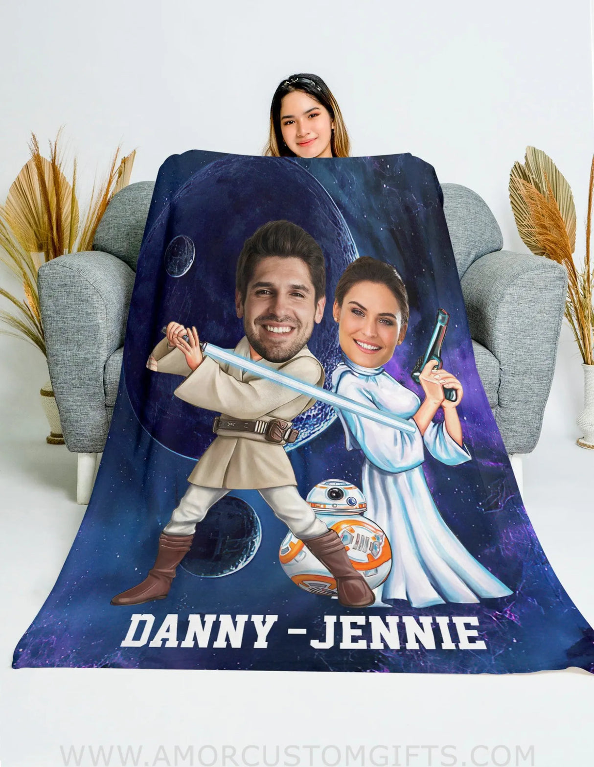 Blankets Personalized Star War Luke Couple Blanket | Custom Face & Name Man Woman Blanket,  Customized Blanket