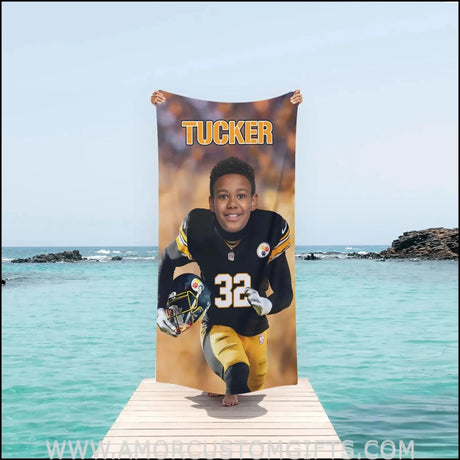 Towels Personalized Steelers Football Pittsburgh Boy Beach Towel | Customized Football Theme Pool Towel