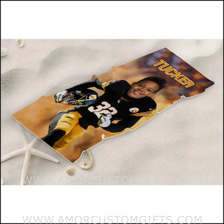 Towels Personalized Steelers Football Pittsburgh Boy Beach Towel | Customized Football Theme Pool Towel