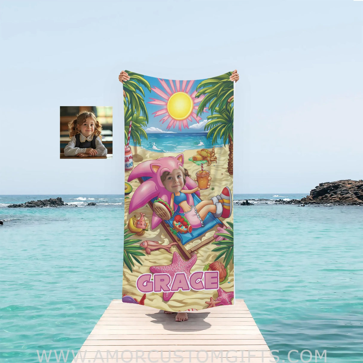 Personalized Summer Amy Rose Lie On The Beach Photo Towel Towels