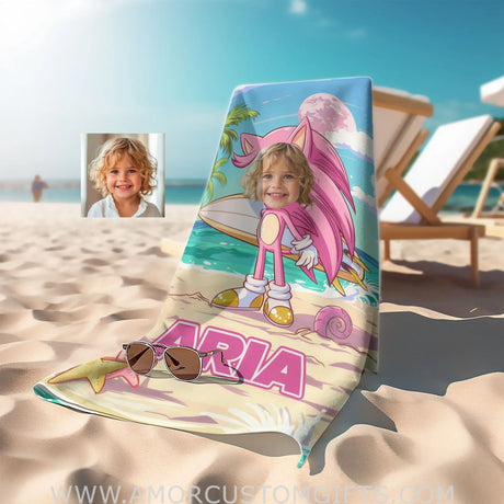 Personalized Summer Amy Rose Surfing On Beach Photo Girl Towel Towels