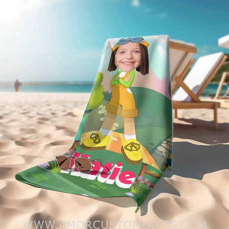 Towels Personalized Summer Lemon Meringue Girl Beach Towel. Custom Face & Name Beach Towel