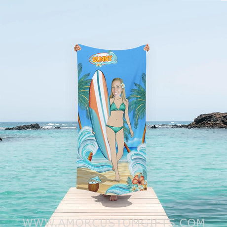 Towels Personalized Summer Little Tropical Beach Girl Beach Towel