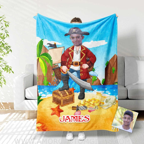 Blankets Personalized Summer Pirate 2 Blanket | Custom Boy Pirate Blanket