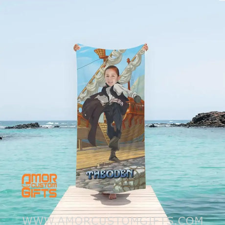Towels Personalized Summer Pirate Character On Beach Towel