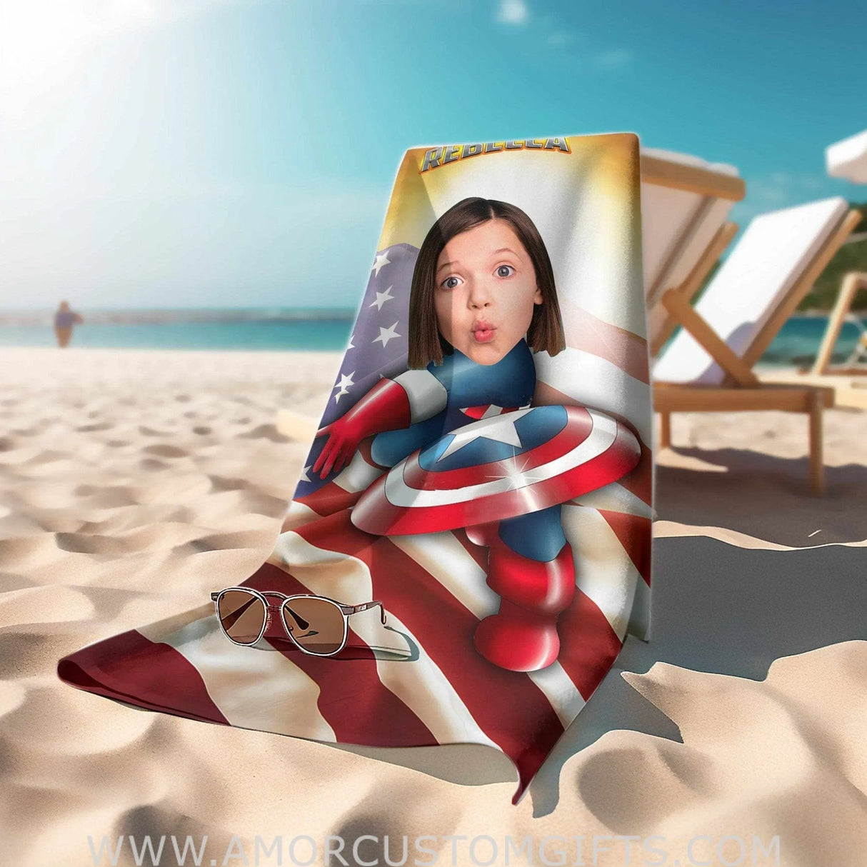 Towels Personalized Summer Superhero Captain Girl Beach Towel