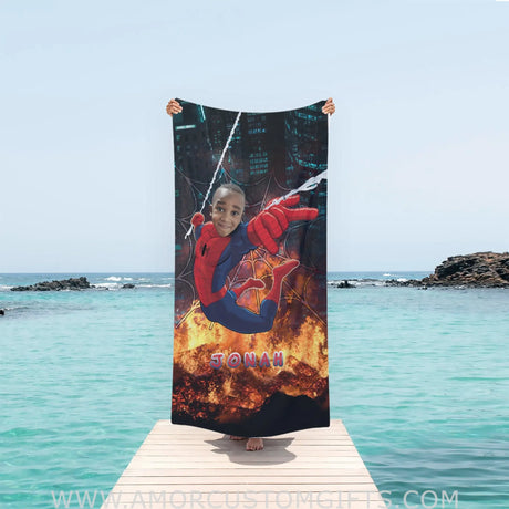 Towels Personalized Summer Superhero Spider Boy Webbing Beach Towel