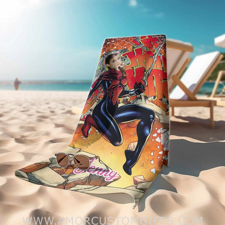 Towels Personalized Summer Superhero Spider Girl Beach Towel