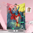 Blankets Personalized Super Girl Flying In Pink Town Photo Blanket With Face